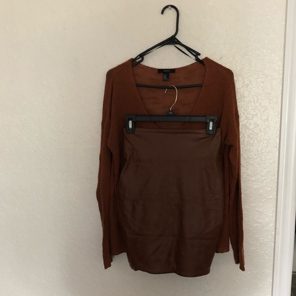 PVC Skirt with Light Brown Sweater